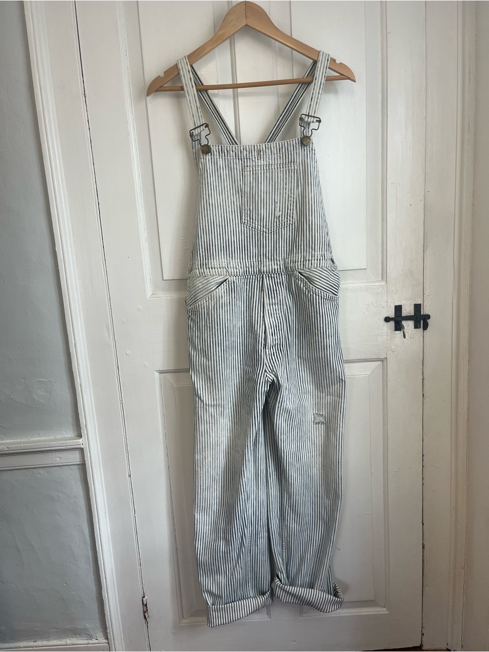 Levi's faded pinstripe overalls